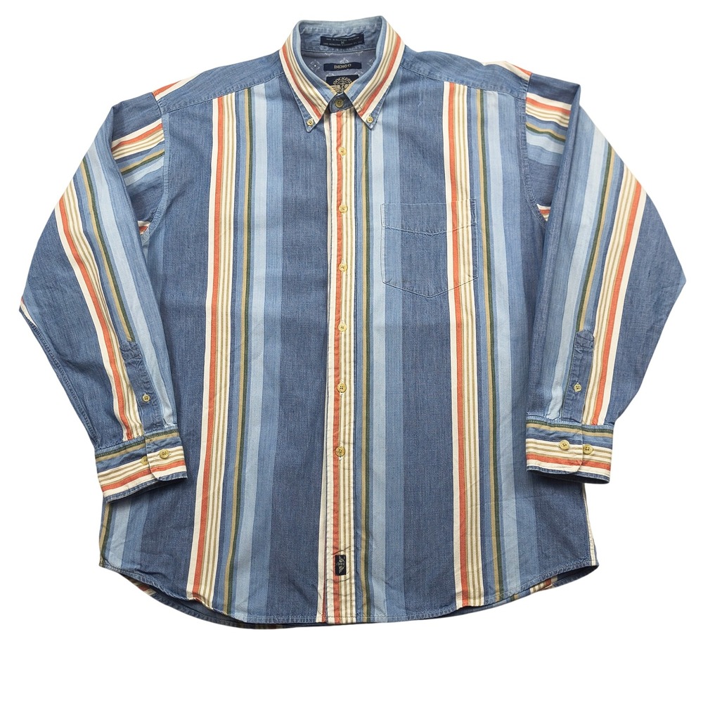 Dockers Indigo Mens Medium Long Sleeve Button Down‎ Shirt Blue Striped Cotton